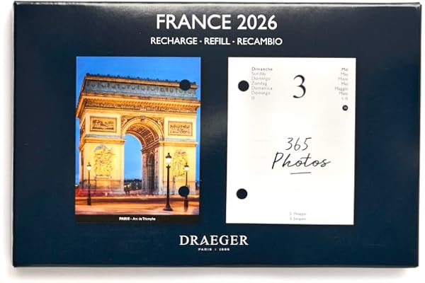 DRAEGER PARIS 1886 - Recharge Agenda 2026 Format Compact 16x10 cm - Thème France - 12 Mois avec Illustrations Détachables - Papier FSC et Encres Végétales - Notes Faciles et Photos Mensuelles