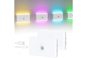 TechVizrs RGB Nachtlicht mit Bewegungsmelder, Wiederaufladbares LED Nachtlicht Dimmbare Mini Treppe Lichter Flur Licht für Treppe, Schlafzimmer, Flur, Toilette, Küche (2 Stück)
