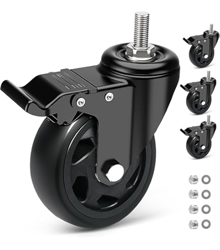 Rvs zwenkwiel met rem 75 mm rubber met boutgat - 60 kg