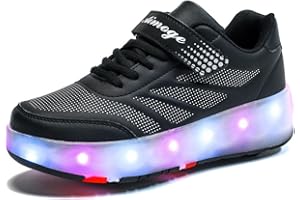 HUSKSWARE Zapatillas para niños, Zapatillas de Skateboard con Dos Ruedas, luz Ajustable con Cambio de Color, Carga USB, universales para Chicos y Chicas, Negro, Rosa, Oro, Plata,Blanco 27–40 EU.