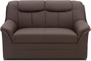 ‎DOMO. COLLECTION DOMO. collection Berlin Sofa, Leather, Classic 2-Seater Sofa, Upholstery Set with Soft Faux Leather and High-Quality Spring Core, 2-Seater 143 x 90 x 89 cm (W x D x H), Mocha Brown