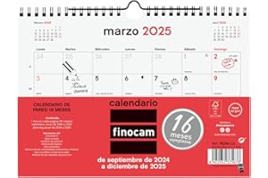Finocam - Calendario Neutro Pared 16 Meses 2024 2025 Mes Vista Septiembre 2024 - Diciembre 2025 (16 meses) Neutro Español