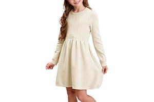 Haloumoning Abito da bambina, a maniche lunghe, con motivo a treccia, linea ad A, per il tempo libero, per l'autunno, elegante, per feste