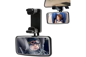 ALLILUYAA Miroir de Voiture de Bébé,Rotation à 360° Rétroviseur Voiture Bébé,Bébé Vue Arrière Miroir Avec Clip,Surveillance Bébé pour Siège Arrière pour Vue Large Sécurité Sièges Arrière (13 * 6.3cm)