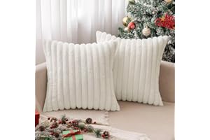 MIULEE Plüsch Kissenbezug 40x40 Weihnachten Deko Flauschige Kissenbezüge Kunstpelz Fell Sofakissen Flauschig Dekokissen Kissenhülle für Wohnzimmer Schlafzimmer Sofa Kuschelkissen Weiß 2er Set
