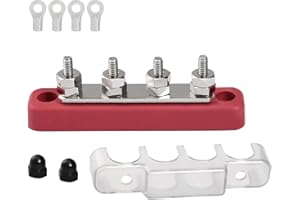 OSZNMMG Bus Bar 12V-48V with 4 x M6 connection bolts Bus Bar,DC busbars distribution block busbar,4 Studs Power Distribution Blocks，With Clear Protective Cover, Red.