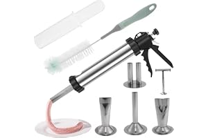Lawnrden Professionella Jerky Gun Kits|Jerky Gun för markkött, rostfritt stål korvfyllningskit med munstycken och rengöringsb