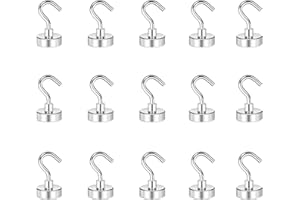 PARFCO 15 Stück Magnetische Haken, Silber Magnet mit Haken, Edelstahl Magnet Kleiderhaken, Kleine Größe, Magnethaken Klein, für zum Aufhängen von Regenschirmen, Scheren und Schlüsseln