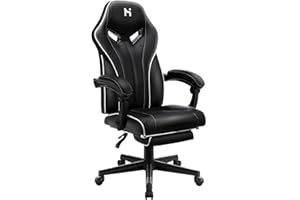 HLFURNIEU Chaise Gaming Ergonomie, Fauteuil Gamer avec Hauteur Réglable, Siege Gaming Repose-Pieds Télescopique, Fauteuil de Bureau avec Dossier Réglable, Noir