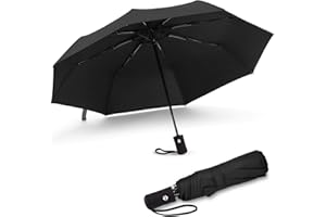 JIGUOOR Parapluie Pliant, 12 Baleines Parapluie de Voyage Coupe-Vent, Parapluie de voyage Ouverture et Fermeture Automatique,Imperméable, Compact Pliable pour Homme et Femme (UV-bloquer -noir)