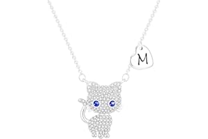 Esmoly Gifts for Girls Cat Necklaces for Girls Initial Necklace Heart Letter A-Z Cute Birthday Gifts for Women Daughter Granddaughter Niece 16+2 Inches