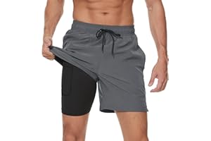 Arcweg Men's Swim Trunks Mens Swimming Shorts with Compression Liner Quick Dry Stretchy 2 in 1 Board Shorts with Zipper Pockets
