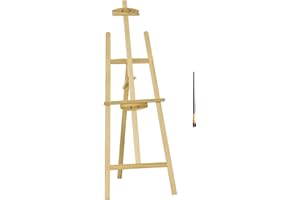 HOMCOM Cavalletto Pittura, 135 cm Cavalletto Treppiede per Dipingere su Tela, Cavalletto in Legno di Pino Regolabile, Portatile e Pieghevole con Pennello per Studio, Artisti e Pittori, Colore Legno