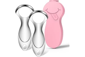 RONAVO Tongue Scraper Tongue Cleaner (2024) Tongue Scraper for Adults Portable Storage Tongue Coating Removal Bad Breath Care Metal Tongue Scraper with Pink Carrying Case