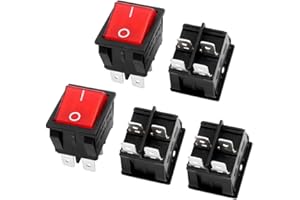 UXCELL sourcing map 5 x Eje Balanceo Conmutador 15A/250V 20A/125V AC Rojo Iluminada On/Off DPST Barco