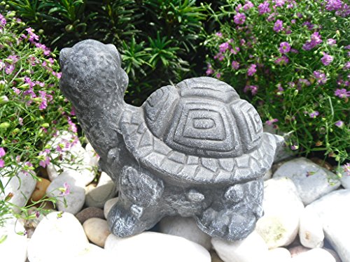 Steinfigur Schildkröte, Gartenfigur Steinguss Tierfigur Basaltgrau - 4