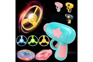 Vilbocr 3IN1Flying Disc Launcher Kids Toy Launcher with 1Flying Saucer Gun 4Cat Fetch Parachute 1Luminous propeller, 1 luminous gyroscope Outdoor Indoor Games Activities (Green Pink)