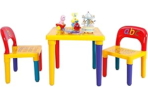 ‎COSTWAY COSTWAY 3tlg. Kindersitzgruppe, Kindermöbel aus Kunststoff, Kindertisch mit 2 Stühlen Kinderstühlen, für Zuhause Schule Kindergarten