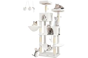 Taoqimiao Rascador para Gatos Grandes, 170cm Arbol Rascador para Gatos com 2 Plataformas, 2 Cuevas, Cesta, Hamaca, MS013C Verde