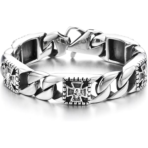Bracciale Teschio In Acciaio Inox - Catena Bicicletta, Pesante, Colore Argento, Per Uomo - Foto 8