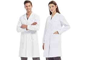 KUMARS White Lab Coat Women Men, Cotton Polyester Medical Coats Nurses Doctor Coat, Unisex Science Coat Chemistry Lab Coats for School Student Science Laboratory Nurse Cosplay Dress up Costume