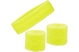FNA FASHIONS Neon Schweißbänder Set - 80er Jahre Retro Stirnband & Armbänder | Sport Schweißband für Männer & Frauen | Gym, Workout, Laufen, Tennis, Radfahren, Basketball, Yoga & Kostümzubehör