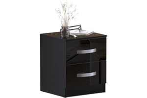 Amazon Brand - Movian Square High Gloss 2 Drawer nightstand Cabinet, 47 x 40 x 36 cm, Black