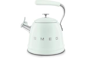 Smeg, Bouilloire Sifflante WKF01PG, en Acier Inoxydable, Capacité 2,3 L, Couvercle Amovible et Bec Doseur, Compatible avec Induction, Vert d'Eau