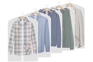 CIOKIT Garment Bags - 5 Pcs Clothes Covers, Dustproof Suit Bag Covers Waterproof Moth Proof Coat Bag with Zip, Translucent Dress Cover Anti-Mite Breathable Protector for Wardrobe Storage and Travel 60x100cm