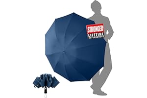 Chakipee Travel Windproof Strong Compact Umbrella - 10 Ribs Black Portable Umbrella for Men and Women - Inverted Folding Automatic Umbrellas for Wind and Rain