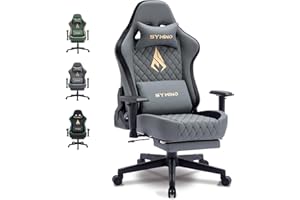 Symino Gaming Stuhl - Ergonomischer Bürostuhl im Racing Style, 200kg Belastbarkeit, verstellbare Armlehnen, Vintage PU Leder, Gaming Chair mit Fußstütze (Grau)