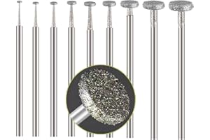 Luo ke 9 Pcs Round Flat Diamond Burr - 3/32 Inch Shank Diamond Mounted Grinding Burs Stone Carving Bits for Rotary Tool Includes Dremel