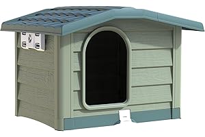 Bama Niche pour Chien Bungalow Moyenne - Vert - 89 x 75 x 62 cm - Plastique - Base Amovible - Toit Ajustable - Système de jonction Simple