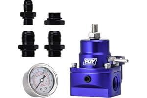 PQY Fuel Pressure Regulator AN8 Feed & AN6 Return Line + 0-160PSI Gauge Set Blue