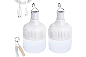 BURNTOP 2Pcs Camping Lights,Camping Lantern LED Work Light Bulb USB Rechargeable Lighting Dimmable,30W 2000 Lumens 5 Lighting Modes,Portable Tent Light for Emergency,Camping,Patio,Garden,BBQ,Hiking,Fishing