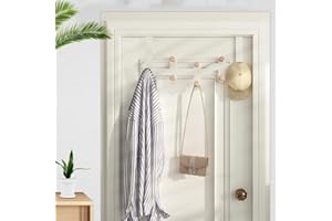 OKUYAN Over The Door Hanger Metal Over Door Coat Hooks White Door Hangers Over Door Hooks 4.5cm Thick Over Door Hanger Rack with 8 Wooden Hooks Over Door Hooks for Bedrooms Bathroom Kitchen （41cm）