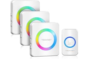 TECKNET Wireless Doorbell 3 Receivers, Door Chime Kit with RGB Light, 400M/1300ft Wireless Range, IP65 Waterproof Door bell, 60 Chimes & 5 Level Volume Plug in Receiver for Home, School, Office, White