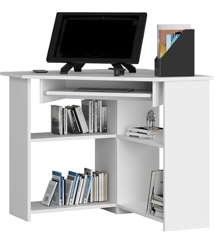Bureau D'Angle REMI Blanc - 75x75 Cm Avec 2 Étages Et 1 Tiroir - Bureau Informatique Gain De Place - Idéal Télétravail - 8