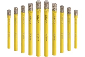 Forets diamant à sec et humide avec tige arrondie BINOTA, lot de 10 forets 6 mm pour granit, marbre, carrelage, maçonnerie, pierre, brique