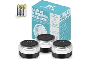 RAYKONG Baliza V16 Geolocalización DGT 3.0 | 2ª Generacion con indicadores LED | Luz Emergencia Coche - Moto Homologado por DGT | SIM y Datos Pagados hasta 2038 | 3 Unidades