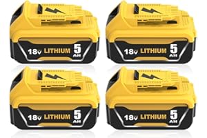 BOETPCR 4 Piezas 5000mAh Batería de Repuesto para Dewalt Batería 18V DCB184 DCB182 DCB181 DCB180 DCB201 DCB200 DCB204 con indicador LED(Amarillo)
