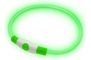 PetSol LED-Hundehalsband in Grün – wiederaufladbares USB-Sicherheitshalsband mit blinkendem Licht für Hunde, Katzen und Welpen – Größe S, M und L – modisches, im Dunkeln leuchtendes Design