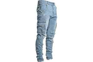 YAODAMAI Tasche Laterali da Uomo e Jeans Skinny con Piedi Piccoli Pantaloni in Denim Slim Fit Casual alla Moda
