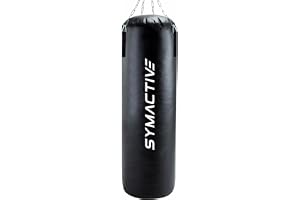 Amazon Brand - Symactive High Performance Heavy Duty 4 feet Filled Punching Bag with Rust Proof Stainless Steel Hanging Chain | SRF Material | for Boxing, MMA and Muay Thai | Black