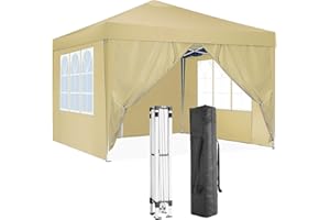 TOOLUCK Pavillon 3x3m Faltpavillon Pop up Pavillon Wasserdicht Stabil Faltbar Gartenpavillon Partyzelt UV-Schutz mit 4 Seitenteilen,Khaki