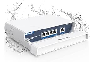YuanLey Switch PoE de 4 Puertos Gigabit Impermeable Exteriores Conmutador de Red Ethernet No Administrado con Función VLAN, 78W de Potencia Incorporada, Soporte IEEE802.3af/at y Plug & Play