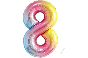 PARTYHAUSY Geburtstag zahlen luftballon 8 jahre | Regenbogen Farbverlauf-Riesen Folienballon 8 XXL Folienballon in 40" - 101cm Geburtstagsdeko - Ballon Zahl Deko zum Geburtstag - fliegt mit Helium