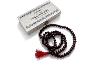 Siesta Fair Trade Mallah Mala pärlhalsband | 108 autentiska Uttis träpärlor | Traditionellt buddhistiskt radband med röd tofs | Handgjord Lokta-papper presentförpackning med kokosnötsskal spänne