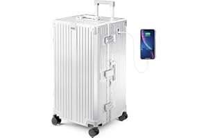 Alphasac Polycarbonat Koffer Groß XL - 97L Innenvolumen, Leicht Hartschalenkoffer Reisekoffer Luggage Suitcase mit Rollen, TSA Schloss & Aluminium Rahmen, 77x40x36 cm, Silber