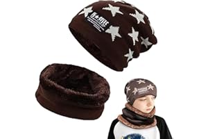 Amebleak Berretto Sciarpa Invernale per Bambini, Invernali Cappello in Maglia e Sciarpa, Invernali Beanie in Maglia con Fodera in Pile, Cappelli Beanie Ragazzo Ragazza per 5-15 Anni
